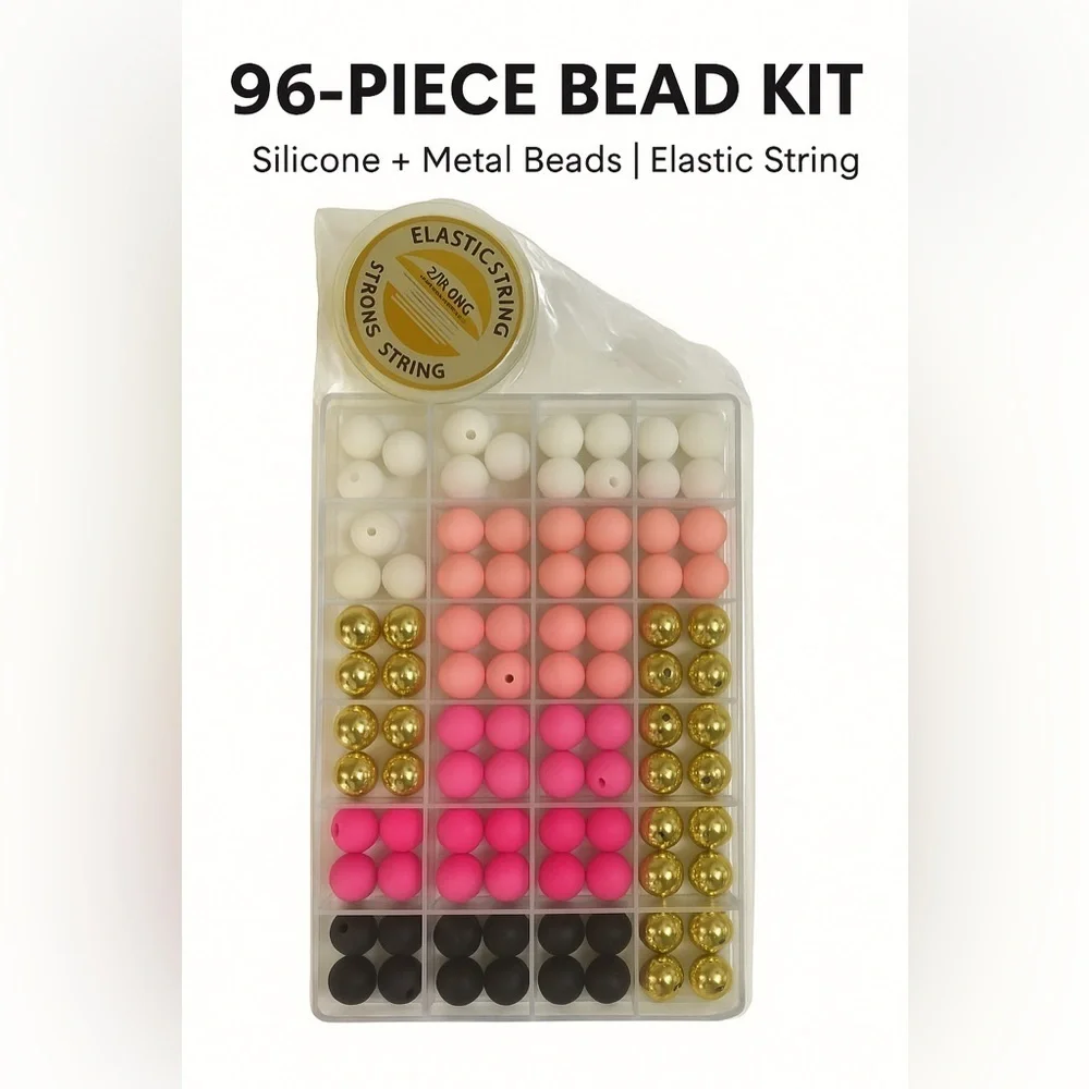 Silicone & Metal Bead Kit – 96 Pcs + Elastic String